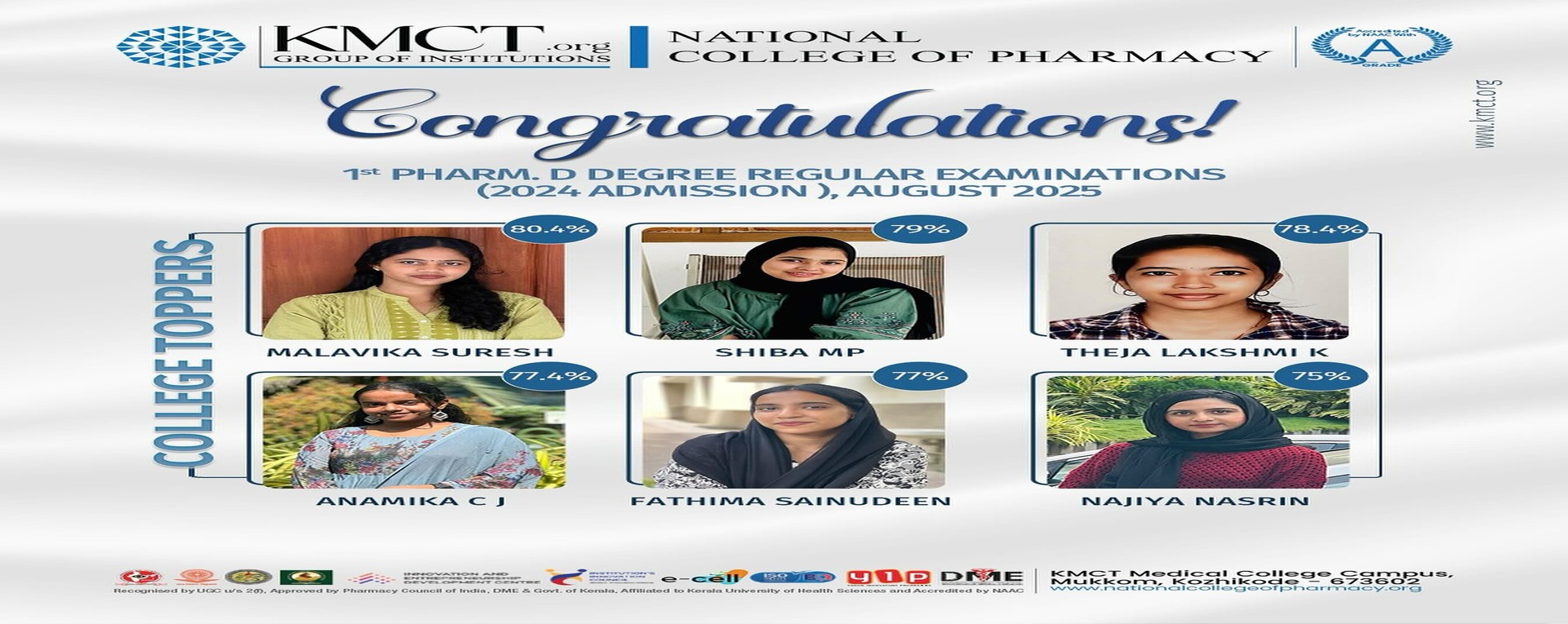 CONGRATULATIONS ,FIRST PHARM D REGULAR EXAMINATION TOPPERS 2024 ADMISSION 